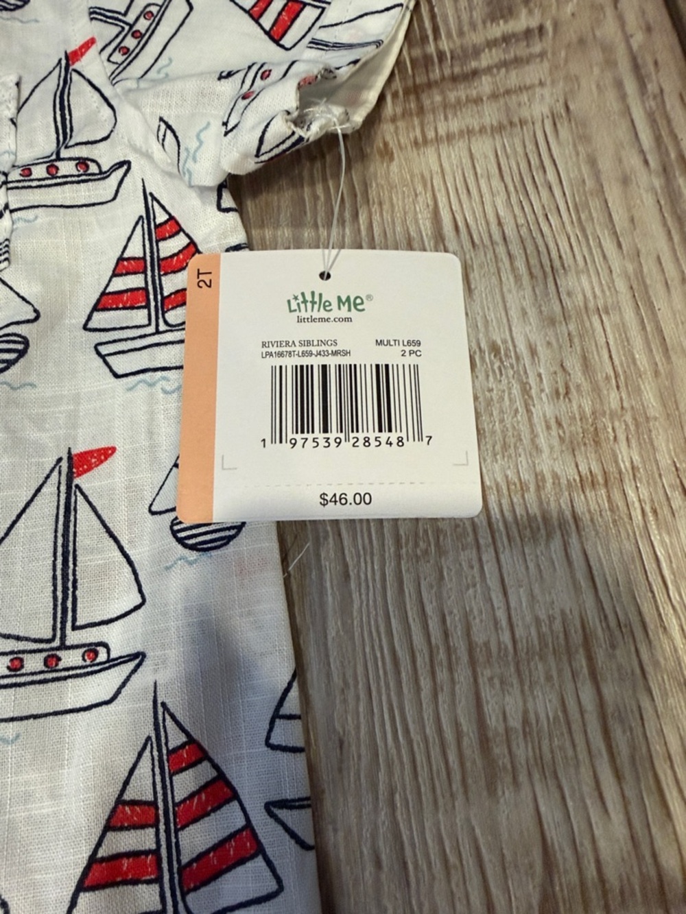 NEW! Little Me White Button-Up Shirt with Red & Navy Sailboats Size 2T - Picture 5 of 6
